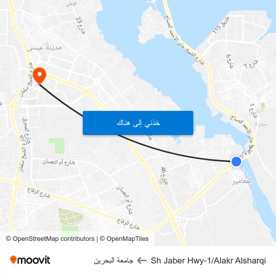 Sh Jaber Hwy-1/Alakr Alsharqi to جامعة البحرين map