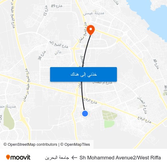 Sh Mohammed Avenue2/West Riffa to جامعة البحرين map