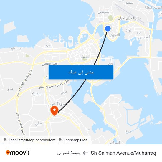 Sh Salman Avenue/Muharraq to جامعة البحرين map