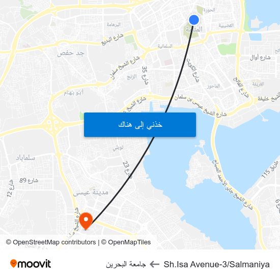 Sh.Isa Avenue-3/Salmaniya to جامعة البحرين map