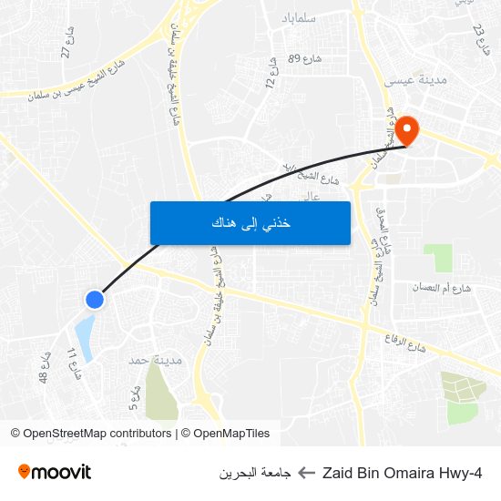 Zaid Bin Omaira Hwy-4 to جامعة البحرين map