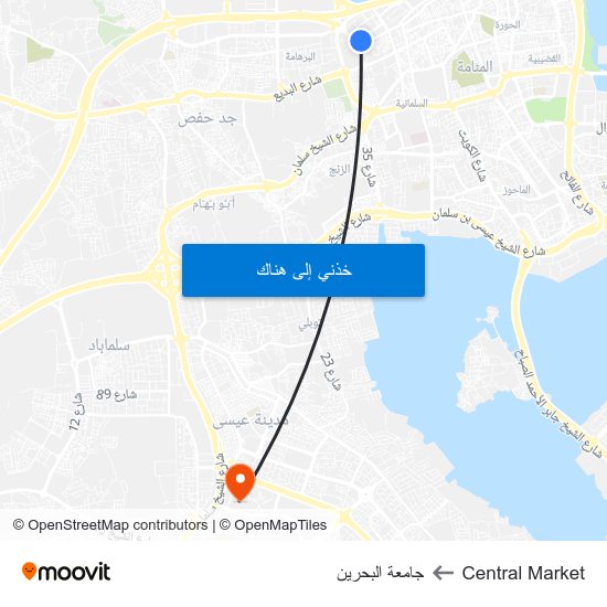 Central Market to جامعة البحرين map