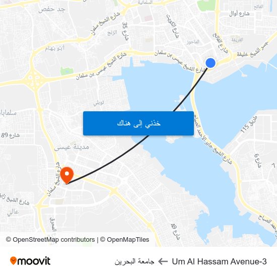 Um Al Hassam Avenue-3 to جامعة البحرين map