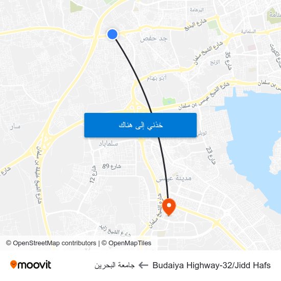 Budaiya Highway-32/Jidd Hafs to جامعة البحرين map