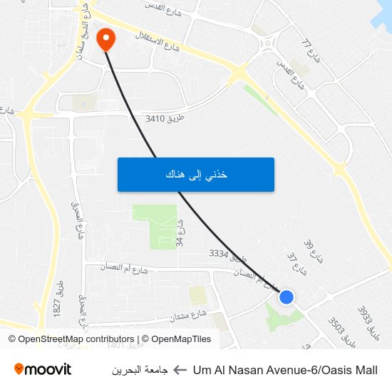 Um Al Nasan Avenue-6/Oasis Mall to جامعة البحرين map