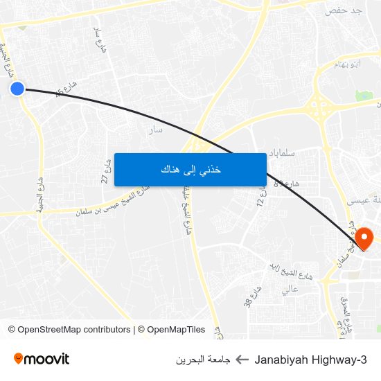 Janabiyah Highway-3 to جامعة البحرين map