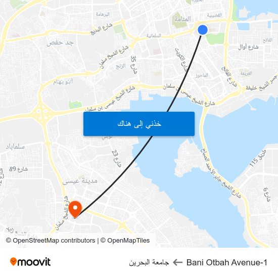 Bani Otbah Avenue-1 to جامعة البحرين map