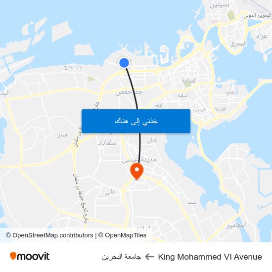 King Mohammed VI Avenue to جامعة البحرين map