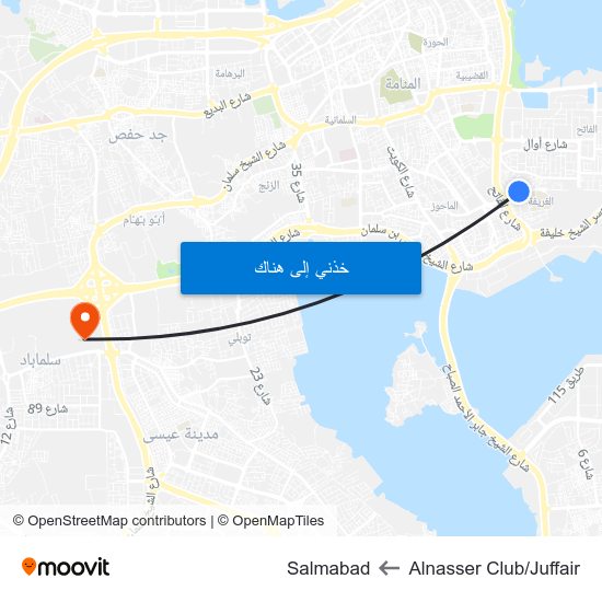 Alnasser Club/Juffair to Salmabad map