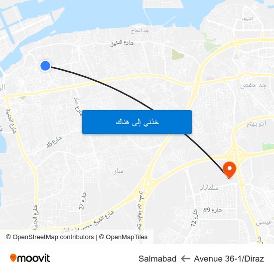 Avenue 36-1/Diraz to Salmabad map