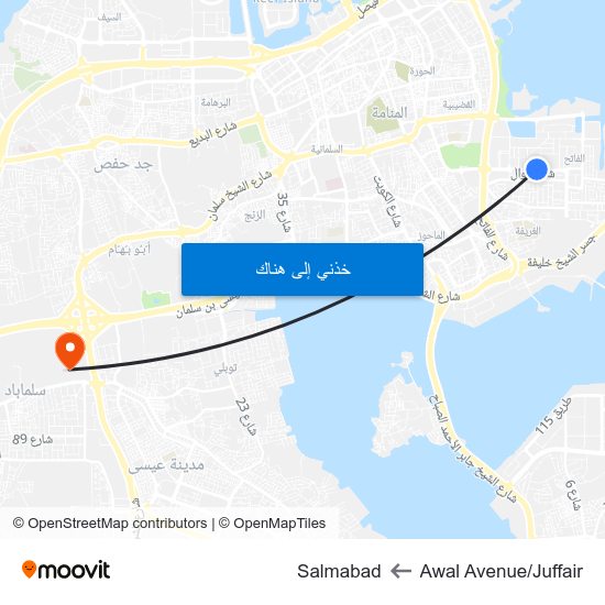 Awal Avenue/Juffair to Salmabad map