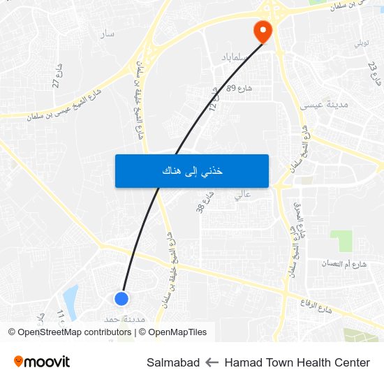 Hamad Town Health Center to Salmabad map