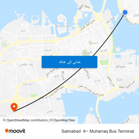 Muharraq Bus Terminal to Salmabad map