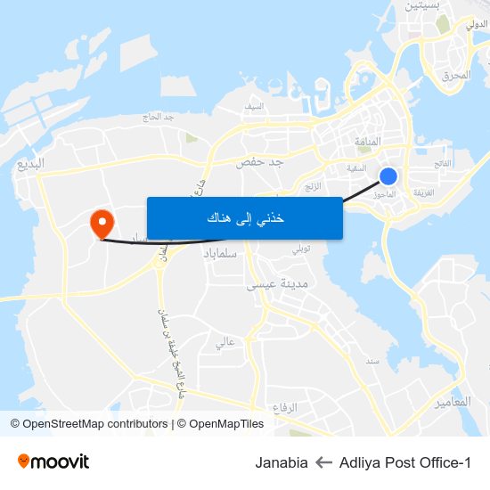 Adliya Post Office-1 to Janabia map