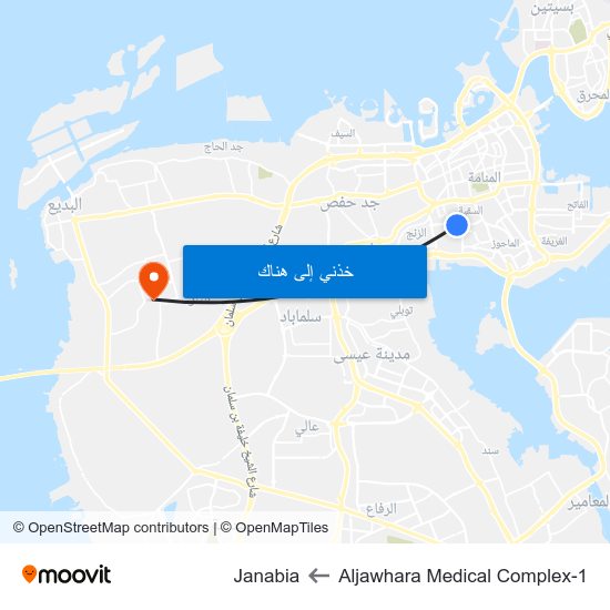 Aljawhara Medical Complex-1 to Janabia map