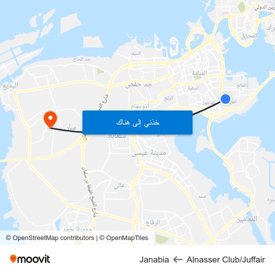 Alnasser Club/Juffair to Janabia map
