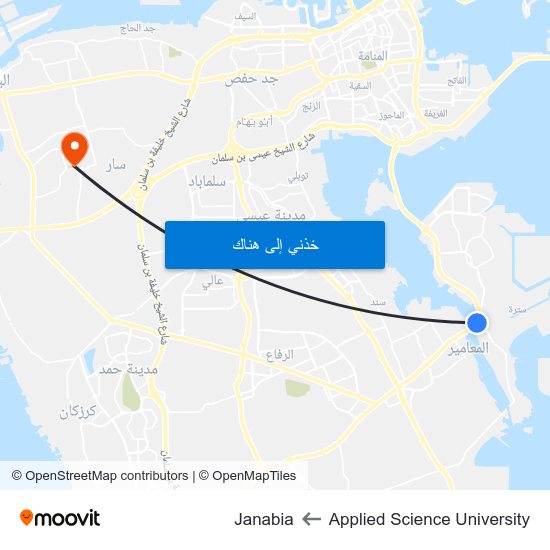 Applied Science University to Janabia map