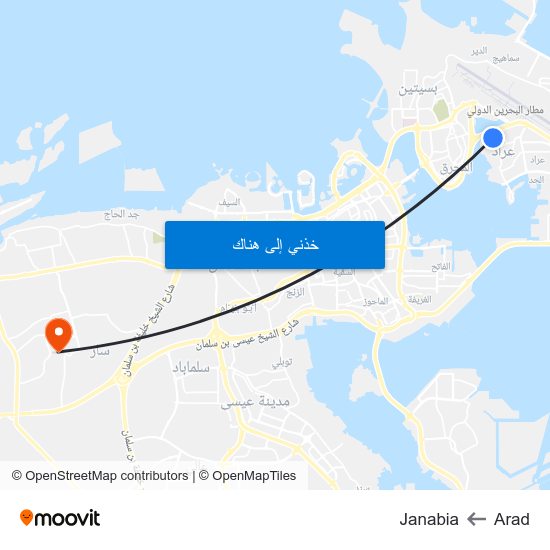 Arad to Janabia map
