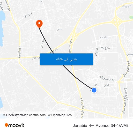 Avenue 34-1/A'Ali to Janabia map