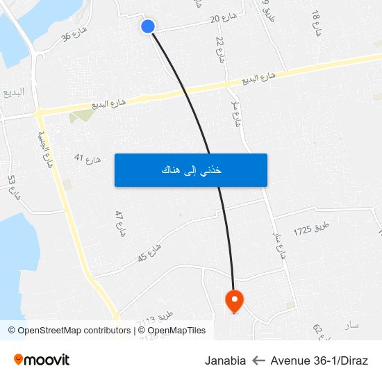 Avenue 36-1/Diraz to Janabia map