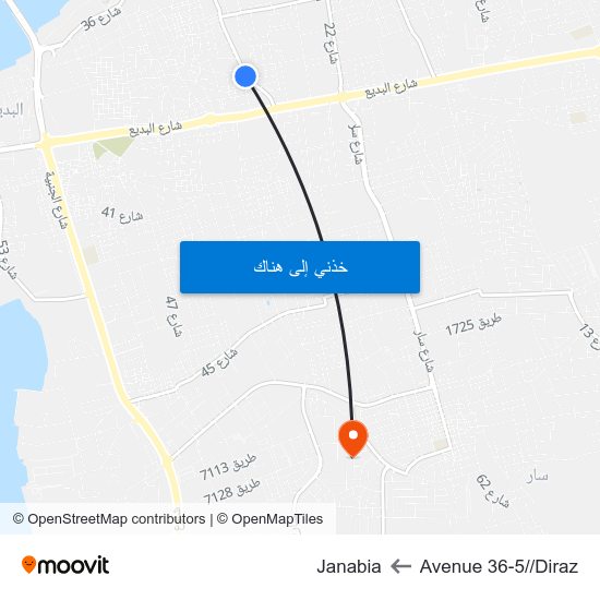 Avenue 36-5//Diraz to Janabia map