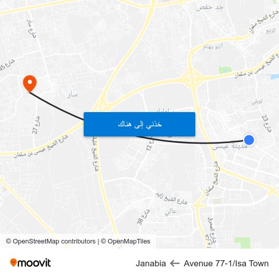 Avenue 77-1/Isa Town to Janabia map