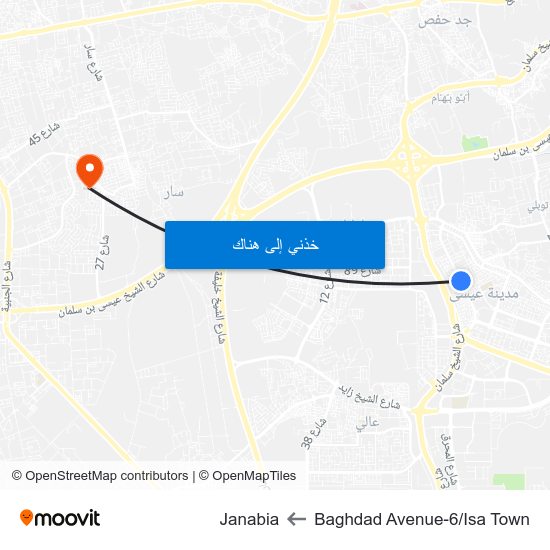 Baghdad Avenue-6/Isa Town to Janabia map