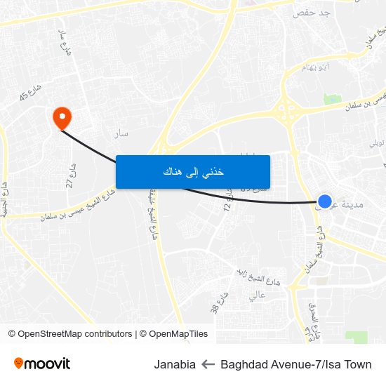 Baghdad Avenue-7/Isa Town to Janabia map
