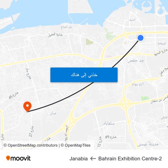 Bahrain Exhibition Centre-2 to Janabia map