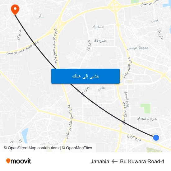 Bu Kuwara Road-1 to Janabia map