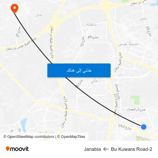 Bu Kuwara Road-2 to Janabia map