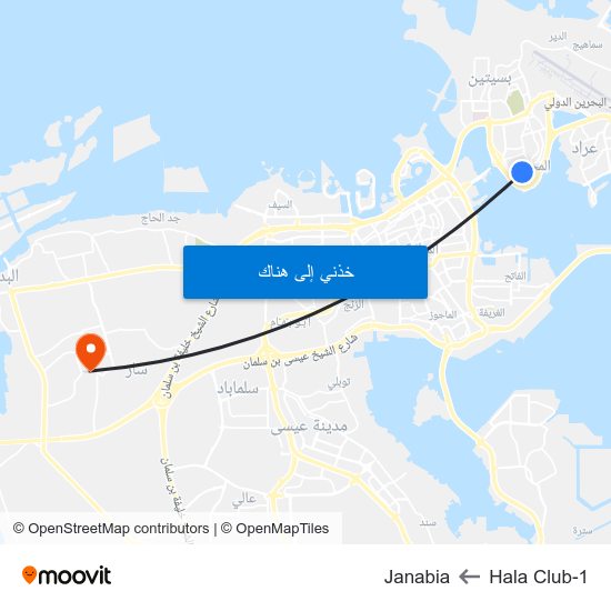 Hala Club-1 to Janabia map