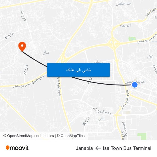 Isa Town Bus Terminal to Janabia map