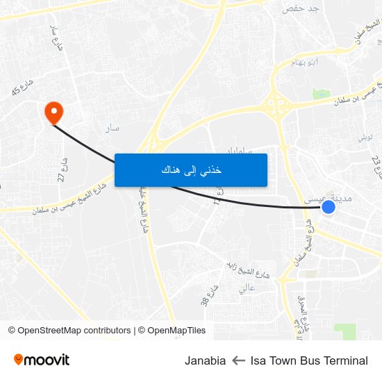 Isa Town Bus Terminal to Janabia map