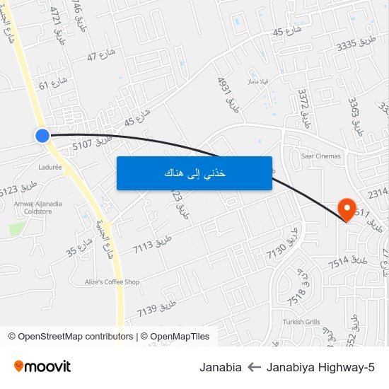 Janabiya Highway-5 to Janabia map