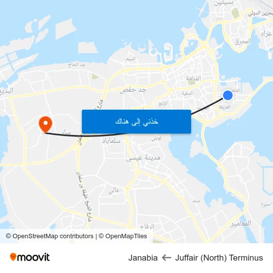 Juffair (North) Terminus to Janabia map