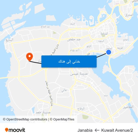 Kuwait Avenue/2 to Janabia map