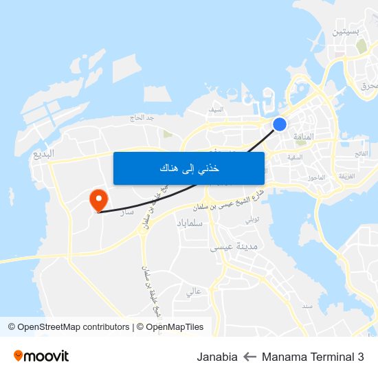 Manama Terminal 3 to Janabia map