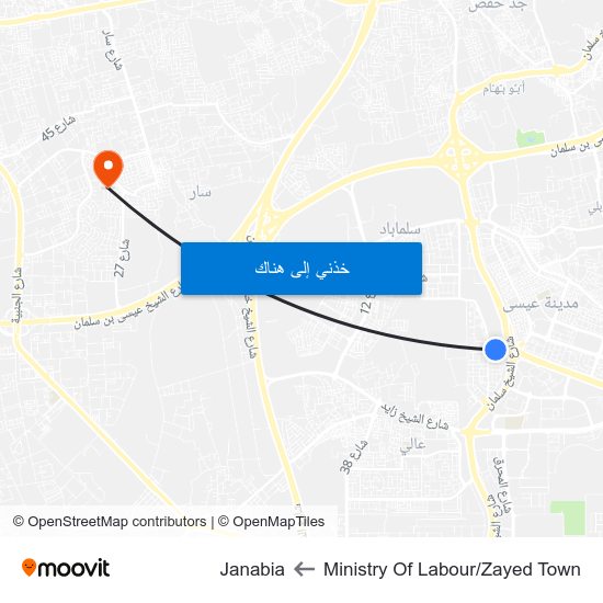 Ministry Of Labour/Zayed Town to Janabia map