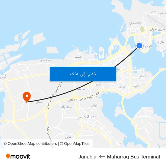 Muharraq Bus Terminal to Janabia map