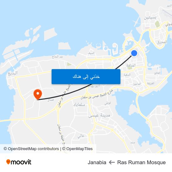 Ras Ruman Mosque to Janabia map