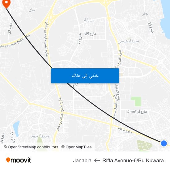 Riffa Avenue-6/Bu Kuwara to Janabia map