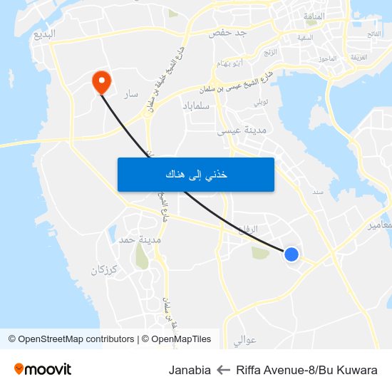 Riffa Avenue-8/Bu Kuwara to Janabia map