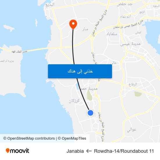 Rowdha-14/Roundabout 11 to Janabia map