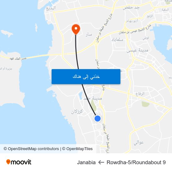 Rowdha-5/Roundabout 9 to Janabia map