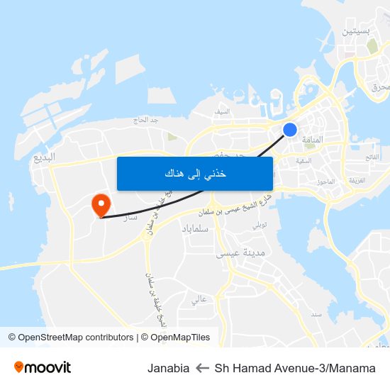 Sh Hamad Avenue-3/Manama to Janabia map