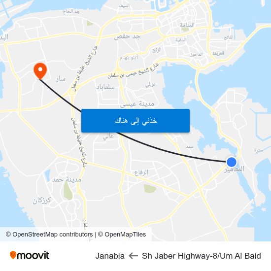 Sh Jaber Highway-8/Um Al Baid to Janabia map