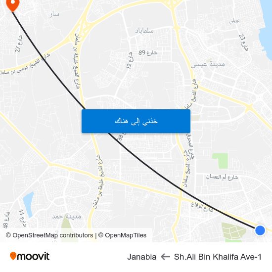 Sh.Ali Bin Khalifa Ave-1 to Janabia map