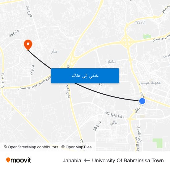 University Of Bahrain/Isa Town to Janabia map