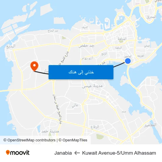 Kuwait Avenue-5/Umm Alhassam to Janabia map